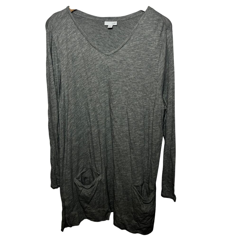 J. Jill Tunic Gray V Neck Cotton Knit Slouchy Pocket Comfy Casual Travel XL